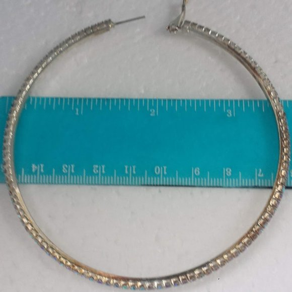 Large Hoop AB Rhinestone Earrings Statement Runway - Picture 11 of 11